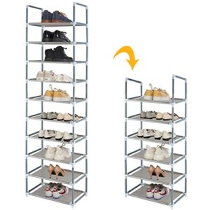FORUP 10 Tiers Stackable Shoe Rack, Adjustable Shoe Storage Organizer Shelf, Non-Woven Fabric Shoe Tower Shelf (Grey)