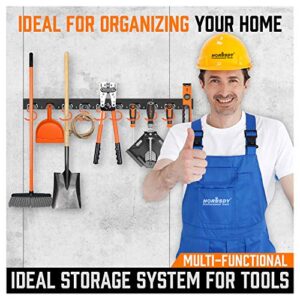 HORUSDY 64 Inch Adjustable Storage System, Wall Mount Tool Organizer, Tool Hangers for Mop and Broom Holder Shovel, Rake, Broom, Mop Holder, Etc.