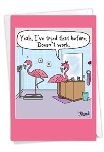 nobleworks - 1 funny women's birthday card with envelope - cartoon humor, stationery bday celebration card for wife, women - flamingo scale c3370bdg