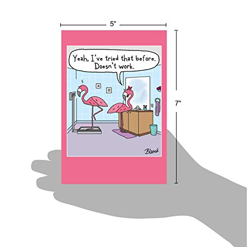 NobleWorks - 1 Funny Women's Birthday Card with Envelope - Cartoon Humor, Stationery Bday Celebration Card for Wife, Women - Flamingo Scale C3370BDG