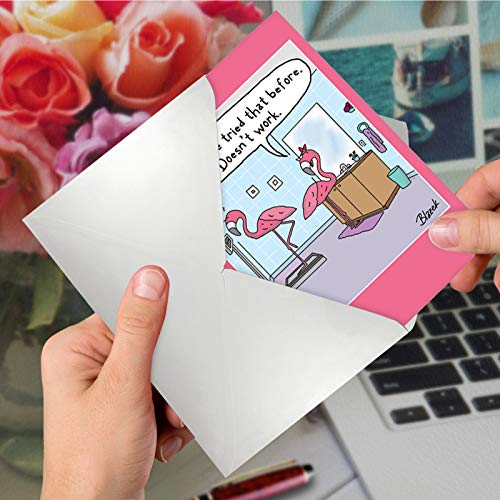 NobleWorks - 1 Funny Women's Birthday Card with Envelope - Cartoon Humor, Stationery Bday Celebration Card for Wife, Women - Flamingo Scale C3370BDG