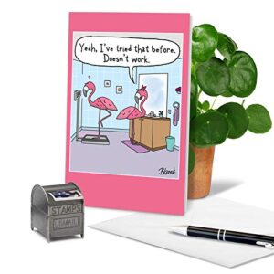 NobleWorks - 1 Funny Women's Birthday Card with Envelope - Cartoon Humor, Stationery Bday Celebration Card for Wife, Women - Flamingo Scale C3370BDG