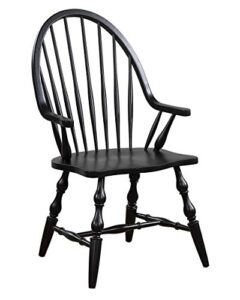 sunset trading windsor dining chair with arms, antique black with cherry rub (dlu-c30a-ab-2)
