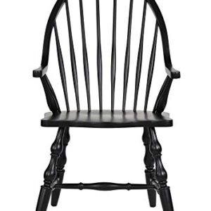 Sunset Trading Windsor Dining Chair with Arms, Antique Black with Cherry Rub (DLU-C30A-AB-2)