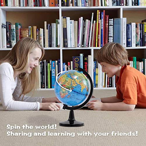 Wizdar 4'' World Globe for Kids Learning, Educational Rotating World Map Globes Mini Size Decorative Earth Children Globe for Classroom Geography Teaching, Desk & Office Decoration-4 inch