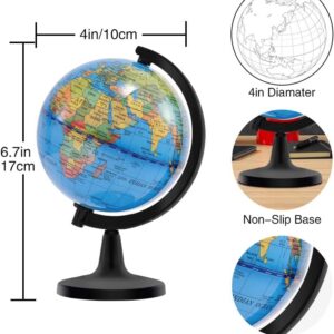 Wizdar 4'' World Globe for Kids Learning, Educational Rotating World Map Globes Mini Size Decorative Earth Children Globe for Classroom Geography Teaching, Desk & Office Decoration-4 inch