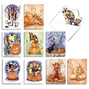 the best card company - 20 happy halloween note cards boxed (10 designs, 2 each) - spooky notecard assortment (4 x 5.12 inch) - fall fairies am3372hwg-b2x10