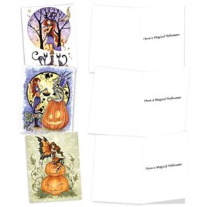 The Best Card Company - 20 Happy Halloween Note Cards Boxed (10 Designs, 2 Each) - Spooky Notecard Assortment (4 x 5.12 Inch) - Fall Fairies AM3372HWG-B2x10