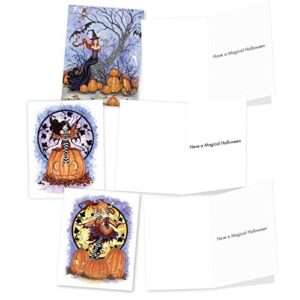 The Best Card Company - 20 Happy Halloween Note Cards Boxed (10 Designs, 2 Each) - Spooky Notecard Assortment (4 x 5.12 Inch) - Fall Fairies AM3372HWG-B2x10