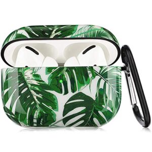 airpods pro case - yomplow hawaii palm leaf protective hard case cover skin portable & shockproof women girls with keychain for apple airpods pro charging case - palm leaf
