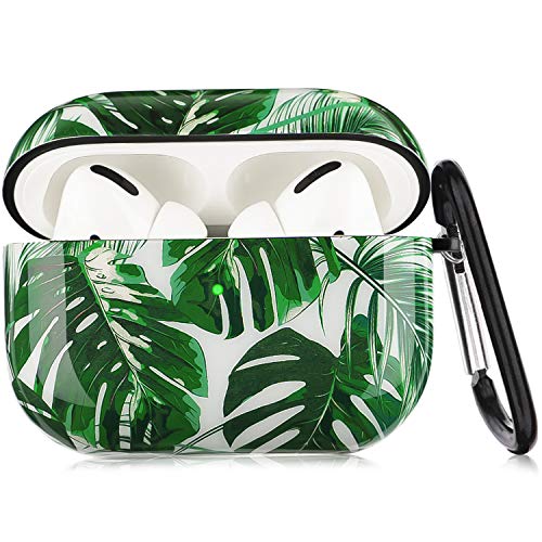 Airpods Pro Case - YOMPLOW Hawaii Palm Leaf Protective Hard Case Cover Skin Portable & Shockproof Women Girls with Keychain for Apple Airpods Pro Charging Case - Palm Leaf