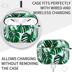 Airpods Pro Case - YOMPLOW Hawaii Palm Leaf Protective Hard Case Cover Skin Portable & Shockproof Women Girls with Keychain for Apple Airpods Pro Charging Case - Palm Leaf