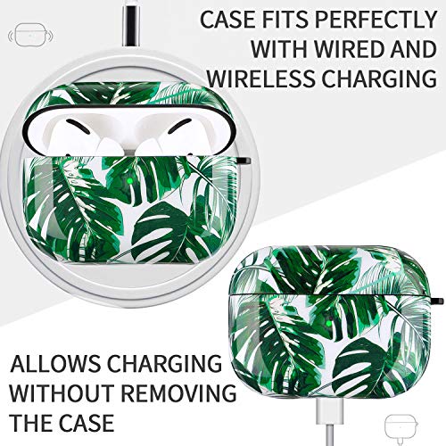 Airpods Pro Case - YOMPLOW Hawaii Palm Leaf Protective Hard Case Cover Skin Portable & Shockproof Women Girls with Keychain for Apple Airpods Pro Charging Case - Palm Leaf