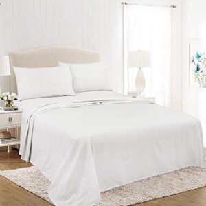 royale linens soft home brushed percale ultra soft 100% cotton, full 4-piece sheet set, white