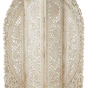 Deco 79 Wood Floral Handmade Hinged Foldable Arched Partition 4 Panel Room Divider Screen with Intricately Carved Designs, 60" L x 2 "W x 72"H, White