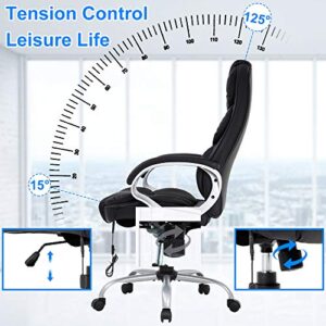 Ergonomic Home Office Chair Desk Chair Executive Chair High Back Leather Computer Chair with Arms Lumbar Support Headrest Massasge Height Adjustable Swivel Rolling Task Chair for Adult Women Men