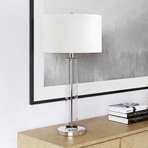 harlow 29" tall table lamp with fabric shade in clear glass/polished nickel/white
