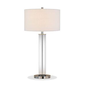 Harlow 29" Tall Table Lamp with Fabric Shade in Clear Glass/Polished Nickel/White