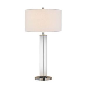 Harlow 29" Tall Table Lamp with Fabric Shade in Clear Glass/Polished Nickel/White