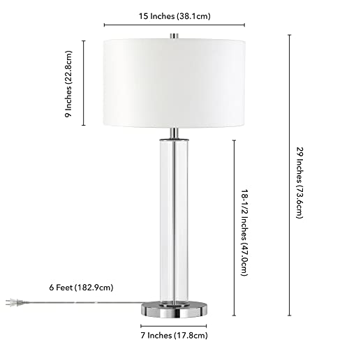 Harlow 29" Tall Table Lamp with Fabric Shade in Clear Glass/Polished Nickel/White