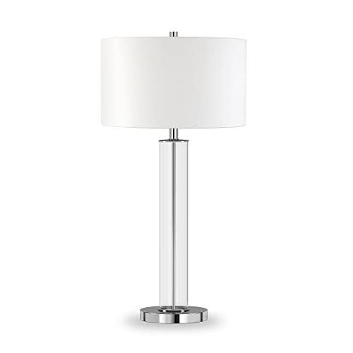 Harlow 29" Tall Table Lamp with Fabric Shade in Clear Glass/Polished Nickel/White