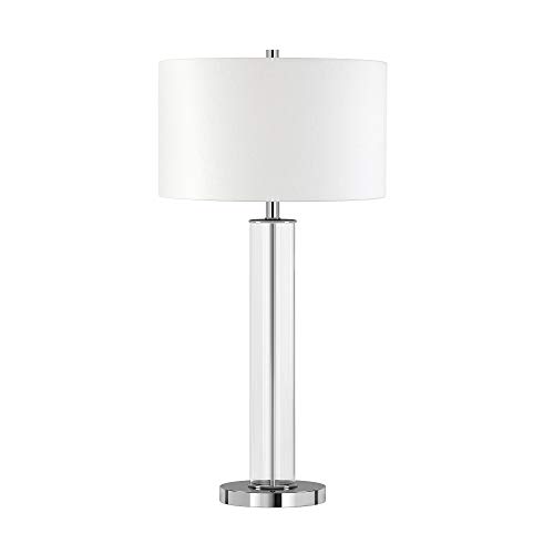 Harlow 29" Tall Table Lamp with Fabric Shade in Clear Glass/Polished Nickel/White