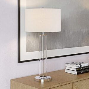 Harlow 29" Tall Table Lamp with Fabric Shade in Clear Glass/Polished Nickel/White