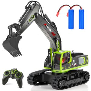 kolegend 11 Channel Remote Control Excavator Toy Truck, 1/18 Scale RC Toys Excavator Construction Vehicles for Boys Girls Kids RC Tractor with Lights Rechargeable Battery