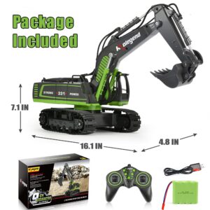 kolegend 11 Channel Remote Control Excavator Toy Truck, 1/18 Scale RC Toys Excavator Construction Vehicles for Boys Girls Kids RC Tractor with Lights Rechargeable Battery