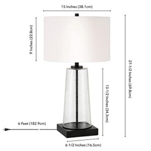 Dax 27.5" Tall Table Lamp with Fabric Shade in Seeded Glass/Blackened Bronze/White