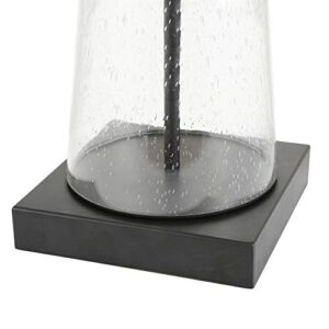 Dax 27.5" Tall Table Lamp with Fabric Shade in Seeded Glass/Blackened Bronze/White