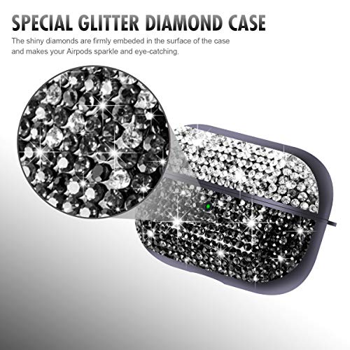 Valkit Compatible AirPods Pro Case, Glitter Diamond Shining Rhinestone AirPods Case Cover Hard Shock Proof Protective Case for Girls Women Compatible with Apple Airpods Pro Charging Case - Black