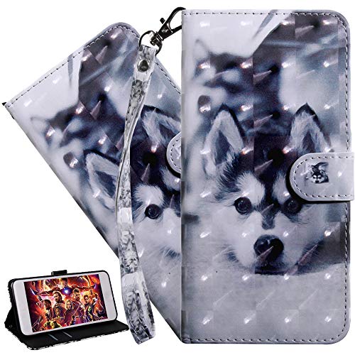 ISADENSER Huawei P40 Lite Case Huawei P40 Lite Flip Cover 3D Cute Animals PU Leather Flip Notebook Wallet Case Magnetic Stand Card Slot Flip Folio Bumper Case for Huawei P40 Lite 3D Art Husky BX