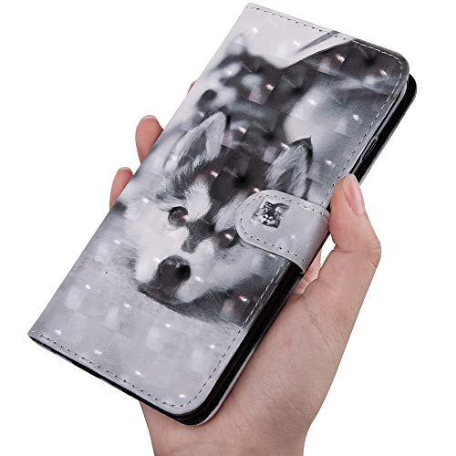 ISADENSER Huawei P40 Lite Case Huawei P40 Lite Flip Cover 3D Cute Animals PU Leather Flip Notebook Wallet Case Magnetic Stand Card Slot Flip Folio Bumper Case for Huawei P40 Lite 3D Art Husky BX