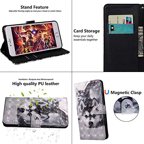 ISADENSER Huawei P40 Lite Case Huawei P40 Lite Flip Cover 3D Cute Animals PU Leather Flip Notebook Wallet Case Magnetic Stand Card Slot Flip Folio Bumper Case for Huawei P40 Lite 3D Art Husky BX