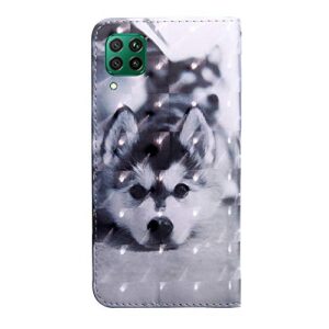 ISADENSER Huawei P40 Lite Case Huawei P40 Lite Flip Cover 3D Cute Animals PU Leather Flip Notebook Wallet Case Magnetic Stand Card Slot Flip Folio Bumper Case for Huawei P40 Lite 3D Art Husky BX