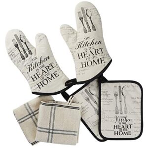 warome oven mitts and pot holders sets, 572°f heat resistant oven mitts with soft cotton kitchen towels, multi-function kitchen potholders with pockets, cute hot pads and long oven mitts(6pcs)