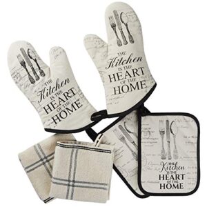 Warome Oven Mitts and Pot Holders Sets, 572°F Heat Resistant Oven Mitts with Soft Cotton Kitchen Towels, Multi-Function Kitchen Potholders with Pockets, Cute Hot Pads and Long Oven Mitts(6pcs)