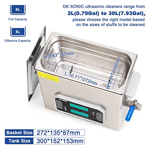 DK SONIC 6L Large Touch Ultrasonic Cleaner with Heater,Timer,Multiple Cleaning Mode for Carburetor,Automotive Parts,Gun Parts,Circuit Board,etc