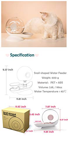 2.8/99oz Snail-Shaped cat Dog Automatic Water Feeder, cat Dog Water Dispenser, Pet Water Fountain, 7 Replacement Filters, Large Capacity self-Waterer for Cat Dog Small Animals, BPA Free (Grey)