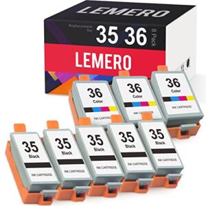 lemero compatible ink cartridge replacement for canon 35 36 pgi-35 cli-36 for pixma ip110 ip100 mini260 mini320 printer (5 black, 3 tri-color, 8 pack)