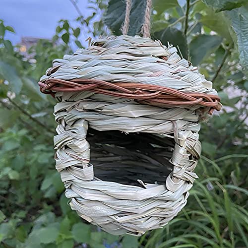 Rehomy Hanging Bird Houses Nest, 2pcs Reed Grass Hand Woven Bird Nesting Hanging Cage Grass Bird Hut Shelter for Parrot, Cockatiel, Parakeet, Canary, Finch Bird, Hummingbird, Dove, Budgie