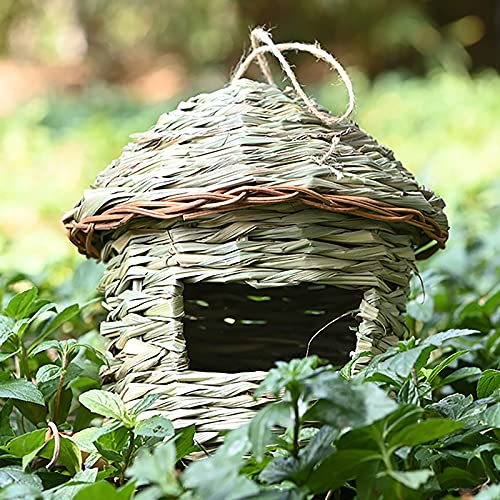 Rehomy Hanging Bird Houses Nest, 2pcs Reed Grass Hand Woven Bird Nesting Hanging Cage Grass Bird Hut Shelter for Parrot, Cockatiel, Parakeet, Canary, Finch Bird, Hummingbird, Dove, Budgie