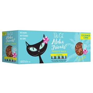 tiki cat aloha friends variety pack, seafood flavors with pumpkin, wet, high-protein & high-moisture cat food, for all life stages, 5.5 oz. cans (case of 12)