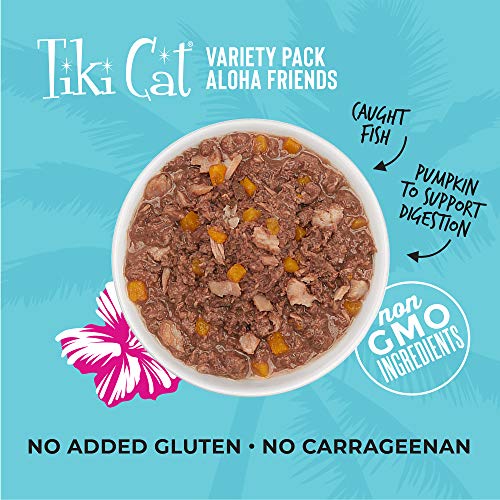 Tiki Cat Aloha Friends Variety Pack, Seafood Flavors with Pumpkin, Wet, High-Protein & High-Moisture Cat Food, for All Life Stages, 5.5 oz. Cans (Case of 12)