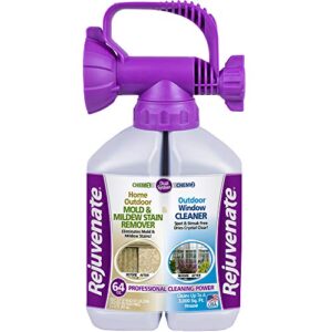 rejuvenate high performance dual bottle 32oz outdoor window cleaner & 32oz mold and mildew stain remover with hose-end attachment