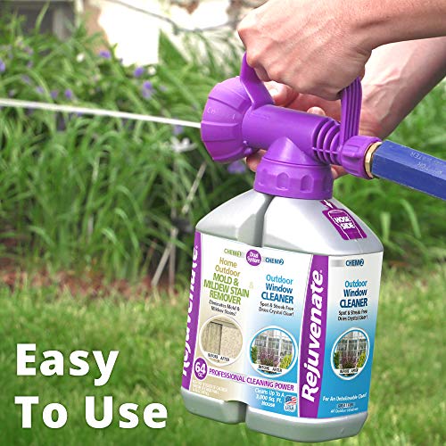 Rejuvenate High Performance Dual Bottle 32oz Outdoor Window Cleaner & 32oz Mold and Mildew Stain Remover with Hose-End Attachment