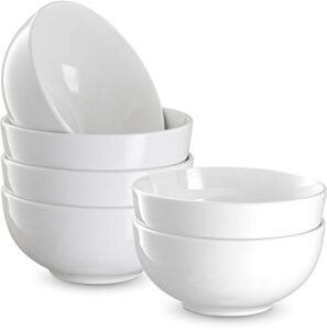 kook ceramic cereal bowls, microwave, dishwasher and freezer safe, porcelain dishes for soup, pasta, salad, oatmeal, deep interior, 24 oz (white 6 inch)