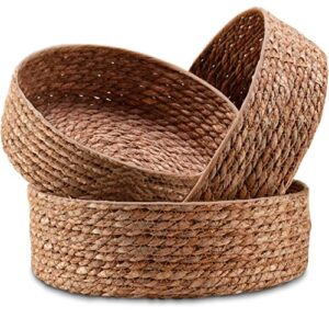 yesland 3 sizes woven rattan basket, natural round bread serving basket nesting baskets with plastic dust bag, perfect storage baskets for coastal, beach decor pantry, bathroom