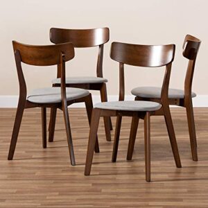 Baxton Studio Iora Mid-Century Modern Transitional Light Grey Fabric Upholstered and Walnut Brown Finished Wood 4-Piece Dining Chair Set